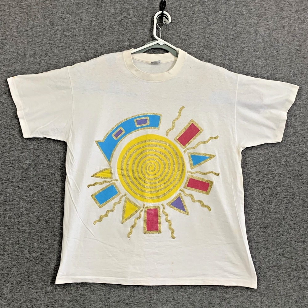 VTG Single Stitch Tee Shirt Sun Abstract Textured White 90s Y2K Yes US One Size